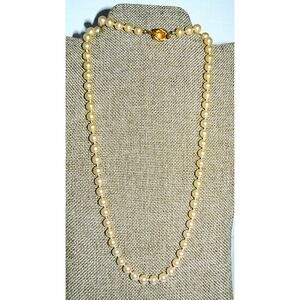 Talbots Mark Gold Tone Pearl Rose Clasp Faux Pearl Necklace Elegant Jewelry 30”